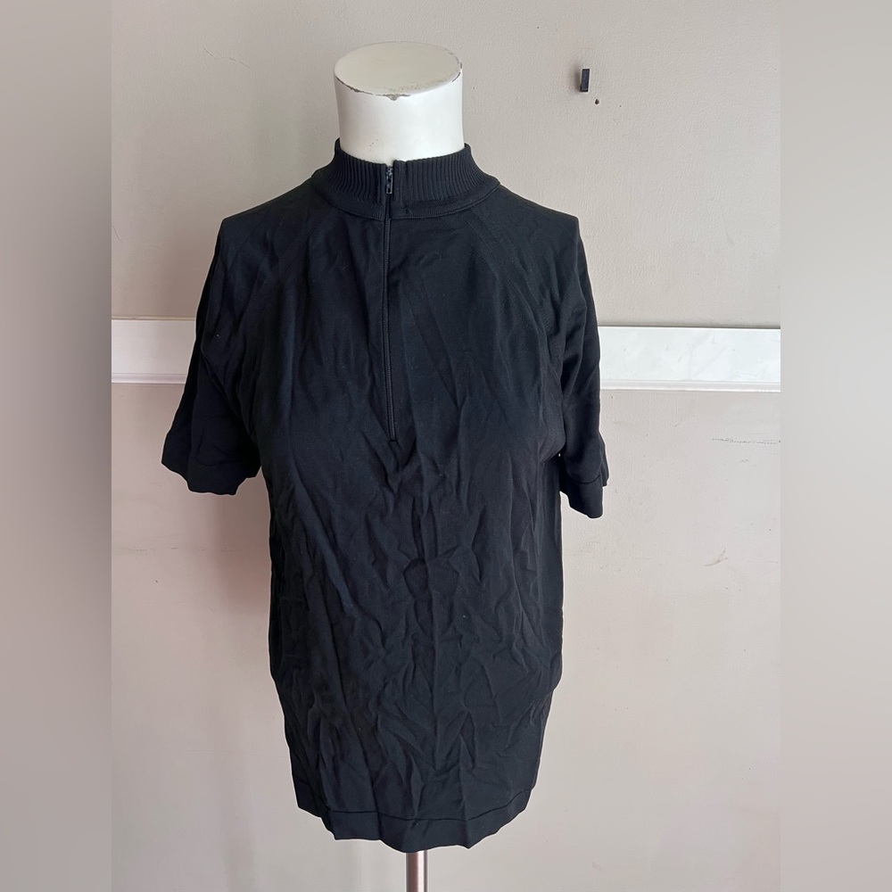 Black Short-Sleeve Zip Mock Neck Top
